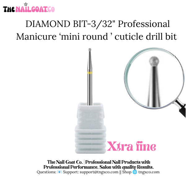 Diamond Mini Round Cuticle Bit– Professional Nail Drill Bits (3/32" Shank)