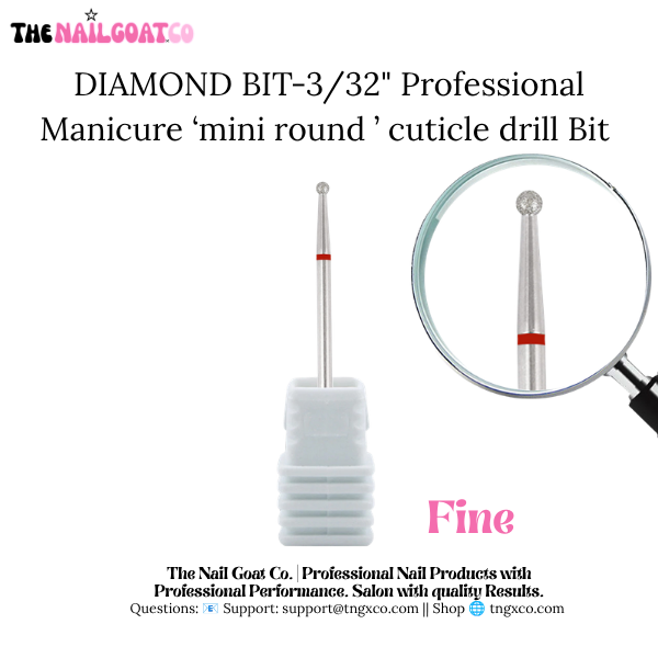 Diamond Mini Round Cuticle Bit– Professional Nail Drill Bits (3/32" Shank)