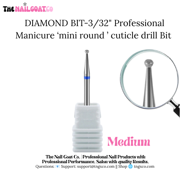 Diamond Mini Round Cuticle Bit– Professional Nail Drill Bits (3/32" Shank)