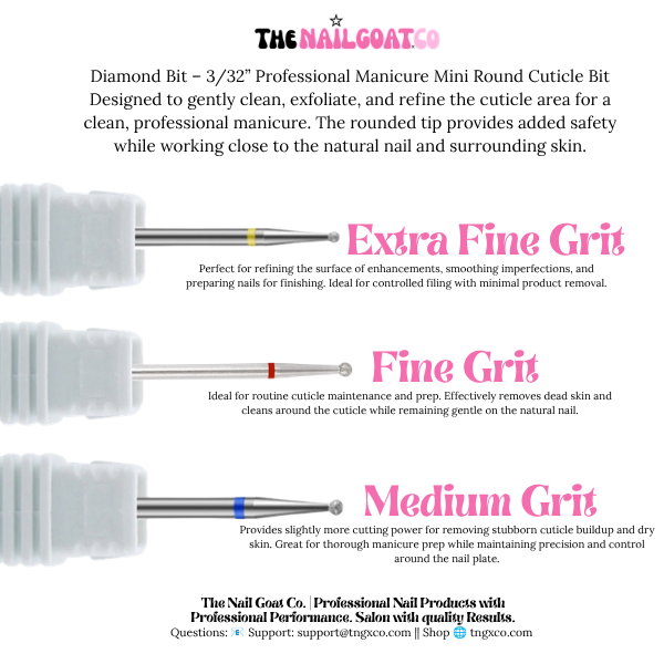 Diamond Mini Round Cuticle Bit– Professional Nail Drill Bits (3/32" Shank)