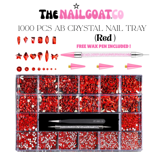 1000 pcs Red  AB crystal Nail Tray