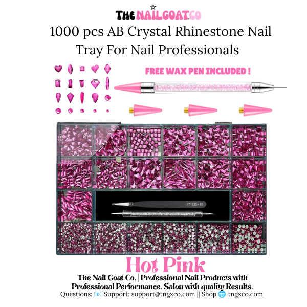 1000-Piece Hot Pink AB Crystal Nail Art Tray