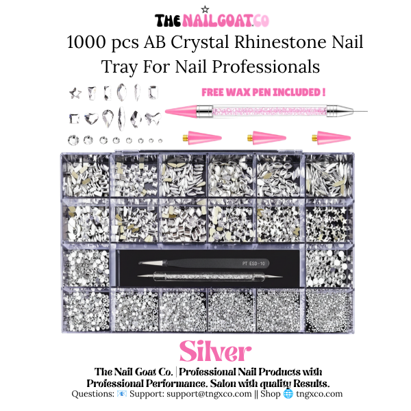 TheNailGoatCo 1000 PCS Silver AB Crystal Nail Tray