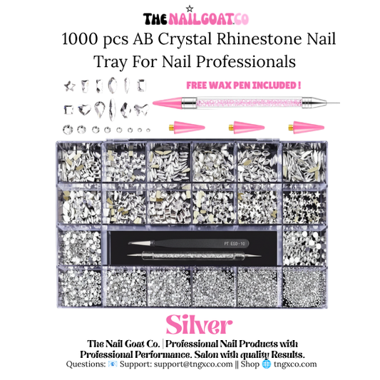 TheNailGoatCo 1000 PCS Silver AB Crystal Nail Tray