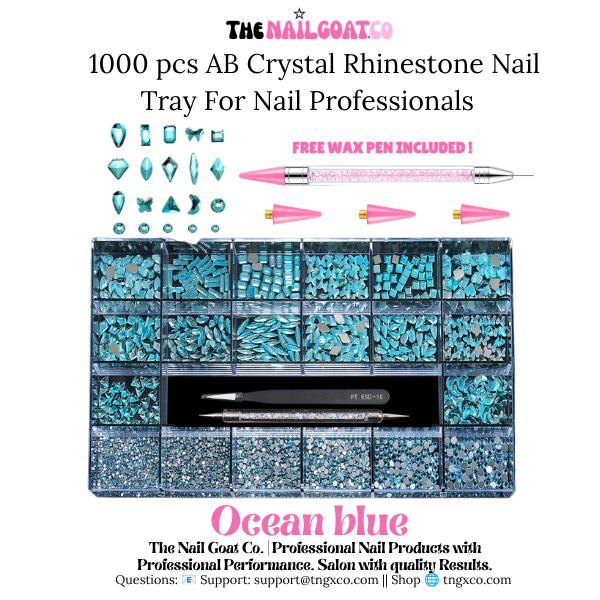 TheNailGoatCo 1000 PCS Ocean Blue AB Crystal Nail Tray