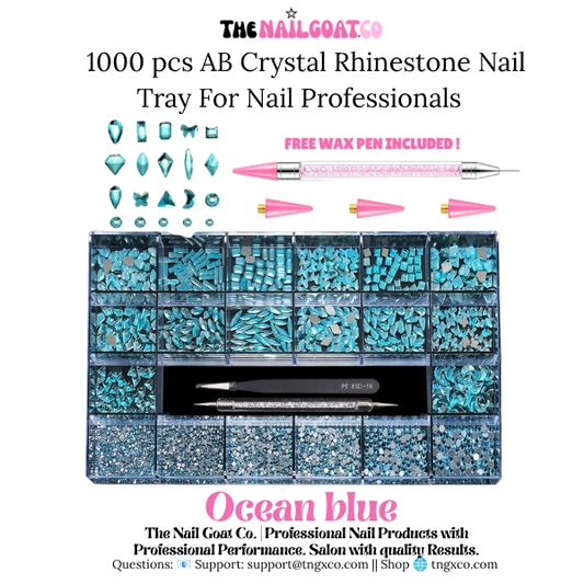 TheNailGoatCo 1000 PCS Ocean Blue AB Crystal Nail Tray