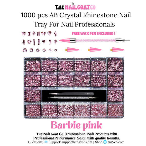TheNailGoatCo 1000 pcs Barbie Pink AB crystal Nail Tray