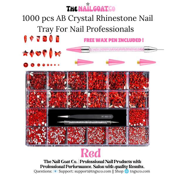 1000 pcs Red AB Crystal Nail Art Tray Set