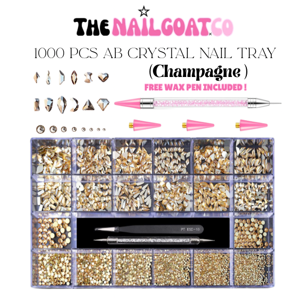 1000 PCS Champagne AB Crystal Nail Tray