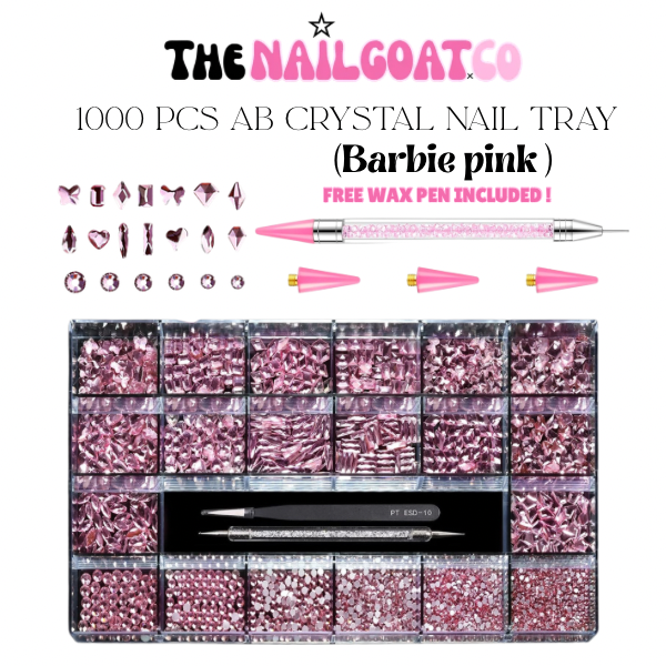 1000 pcs Barbie Pink AB crystal Nail Tray