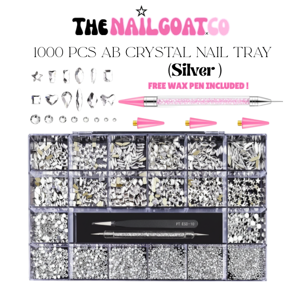 1000 PCS Silver AB Crystal Nail Tray