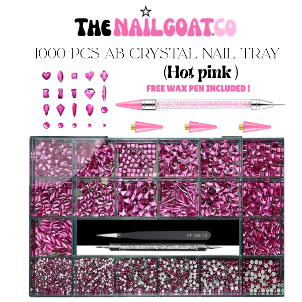 1000 PCS Hot Pink AB Crystal Nail Tray