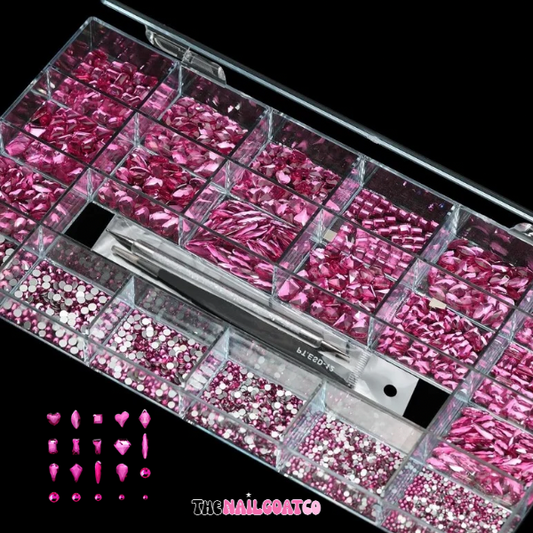 1000 PCS Hot Pink AB Crystal Nail Tray