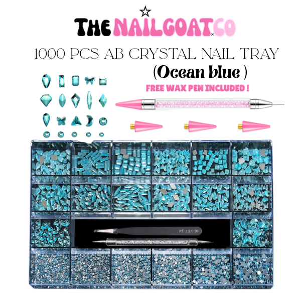 1000 PCS Ocean Blue AB Crystal Nail Tray