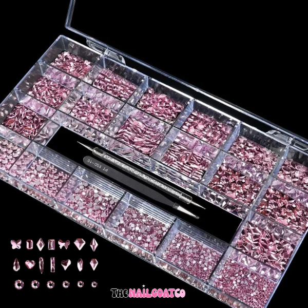 1000 pcs Barbie Pink AB crystal Nail Tray